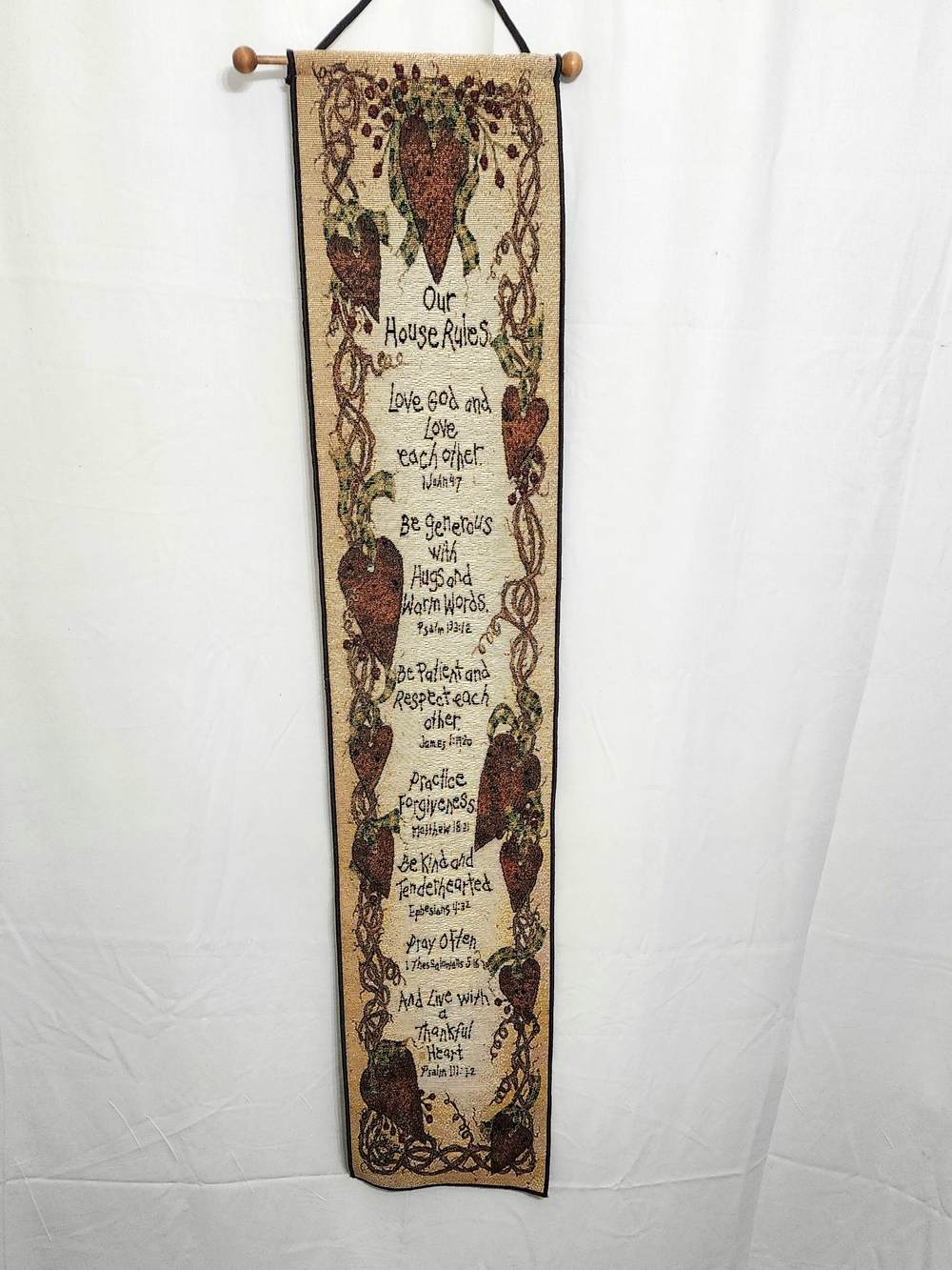 Woven Our House Rules Wall Hanging Tapestry - Brown/Cream Decorative Panel 42x9
